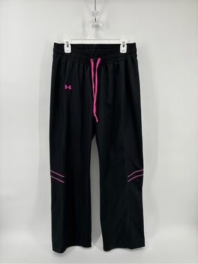Under Armour Black Athletic Pants with Pink Accents Loose Fit Straight Leg